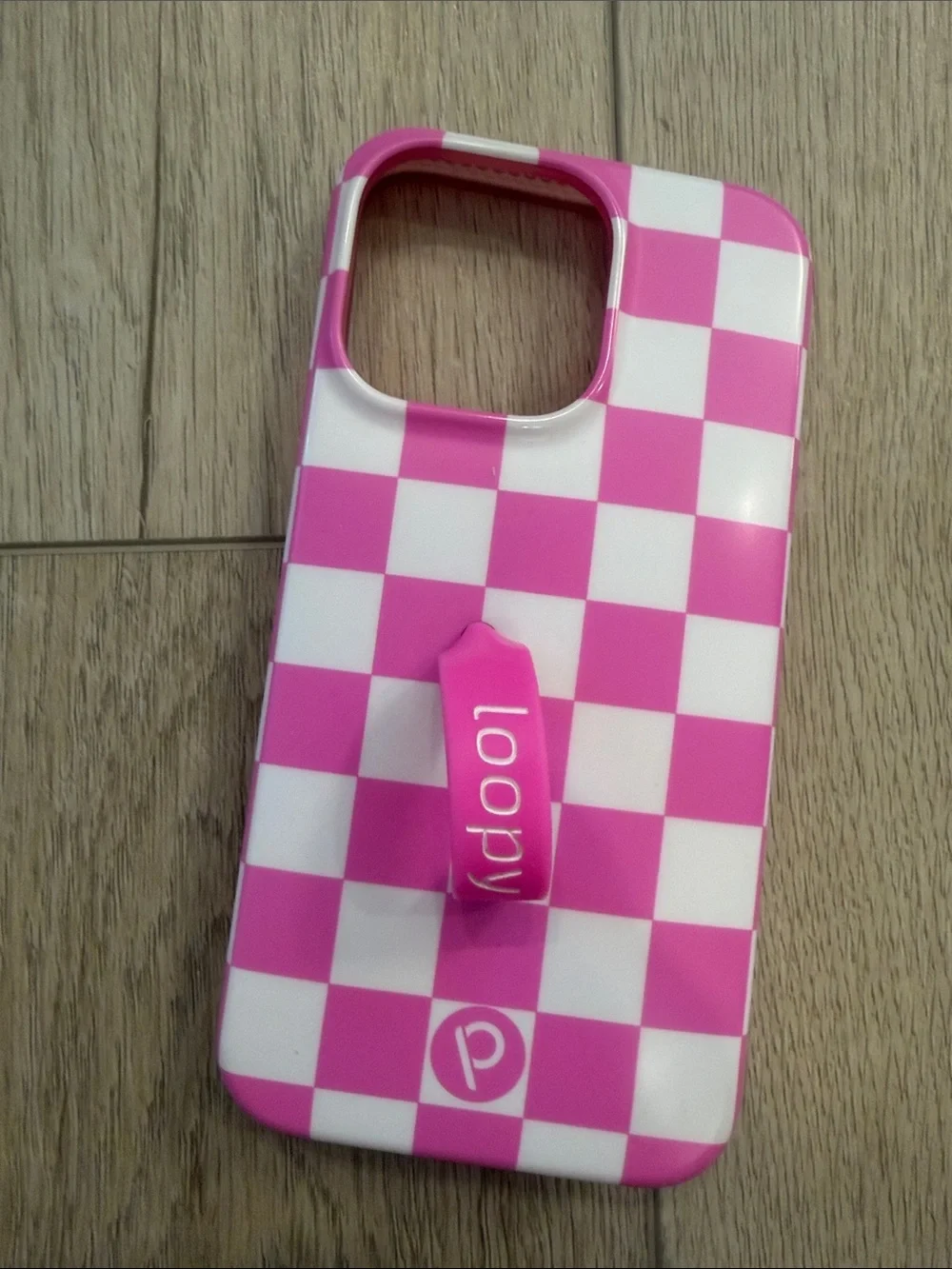 Loopy iPhone case for 13 pro Pink and White Checkered with Drawstring Pouch